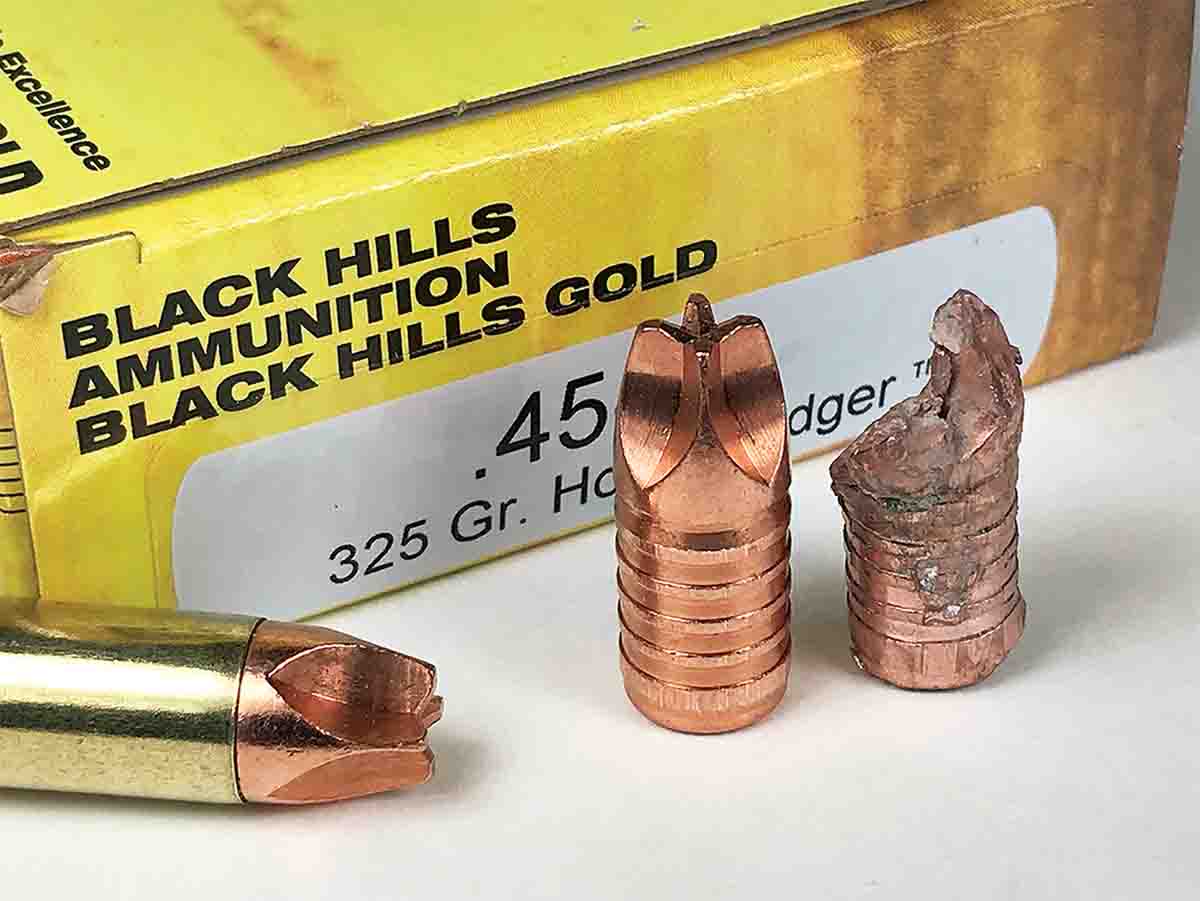 Black Hills .45-70 HoneyBadger ammunition is loaded with a 325-grain Xtreme Defense bullet.